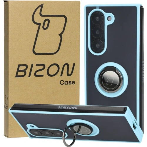 Etui z uchwytem na palec Bizon Case Hybrid Ring do Samsung Galaxy Z Fold6 przydymione z jasnoniebieską ramką
