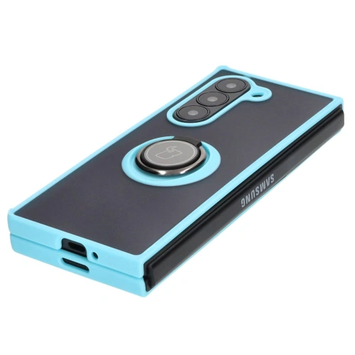 Etui z uchwytem na palec Bizon Case Hybrid Ring do Samsung Galaxy Z Fold6 przydymione z jasnoniebieską ramką