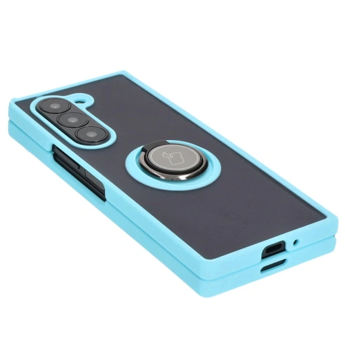 Etui z uchwytem na palec Bizon Case Hybrid Ring do Samsung Galaxy Z Fold6 przydymione z jasnoniebieską ramką