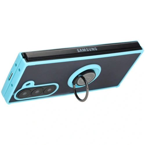 Etui z uchwytem na palec Bizon Case Hybrid Ring do Samsung Galaxy Z Fold6 przydymione z jasnoniebieską ramką