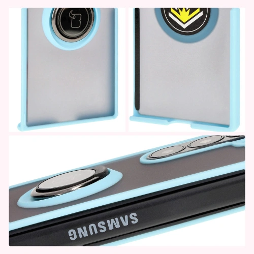 Etui z uchwytem na palec Bizon Case Hybrid Ring do Samsung Galaxy Z Fold6 przydymione z jasnoniebieską ramką