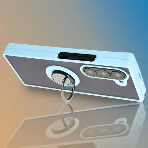 Etui z uchwytem na palec Bizon Case Hybrid Ring do Samsung Galaxy Z Fold6 przydymione z jasnoniebieską ramką