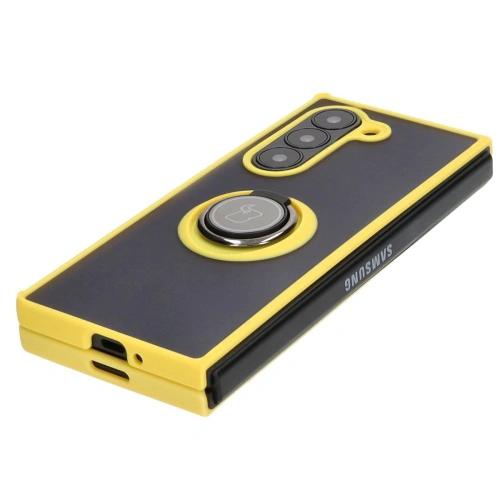 Etui z uchwytem na palec Bizon Case Hybrid Ring do Samsung Galaxy Z Fold6 przydymione z żółtą ramką