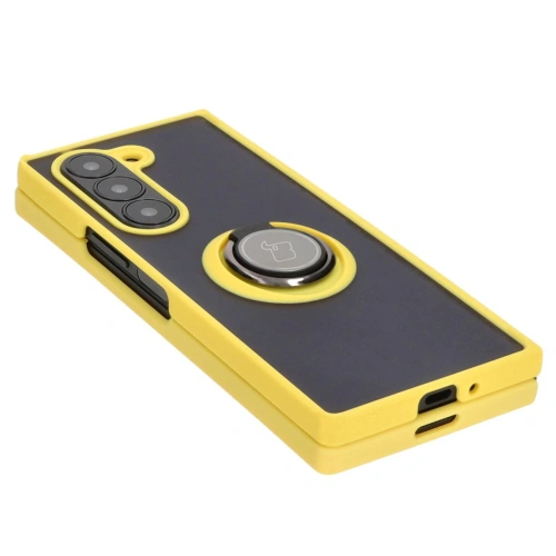 Etui z uchwytem na palec Bizon Case Hybrid Ring do Samsung Galaxy Z Fold6 przydymione z żółtą ramką