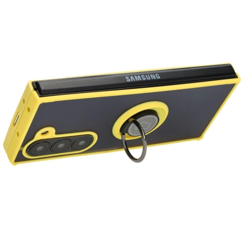 Etui z uchwytem na palec Bizon Case Hybrid Ring do Samsung Galaxy Z Fold6 przydymione z żółtą ramką