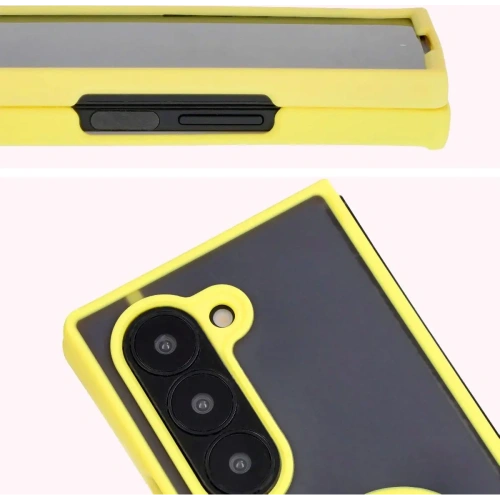 Etui z uchwytem na palec Bizon Case Hybrid Ring do Samsung Galaxy Z Fold6 przydymione z żółtą ramką