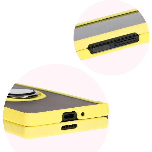 Etui z uchwytem na palec Bizon Case Hybrid Ring do Samsung Galaxy Z Fold6 przydymione z żółtą ramką