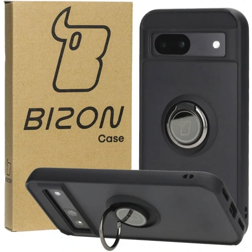 Etui z uchwytem na palec Bizon Case Hybrid Ring do Google Pixel 8a przydymione z czarną ramką