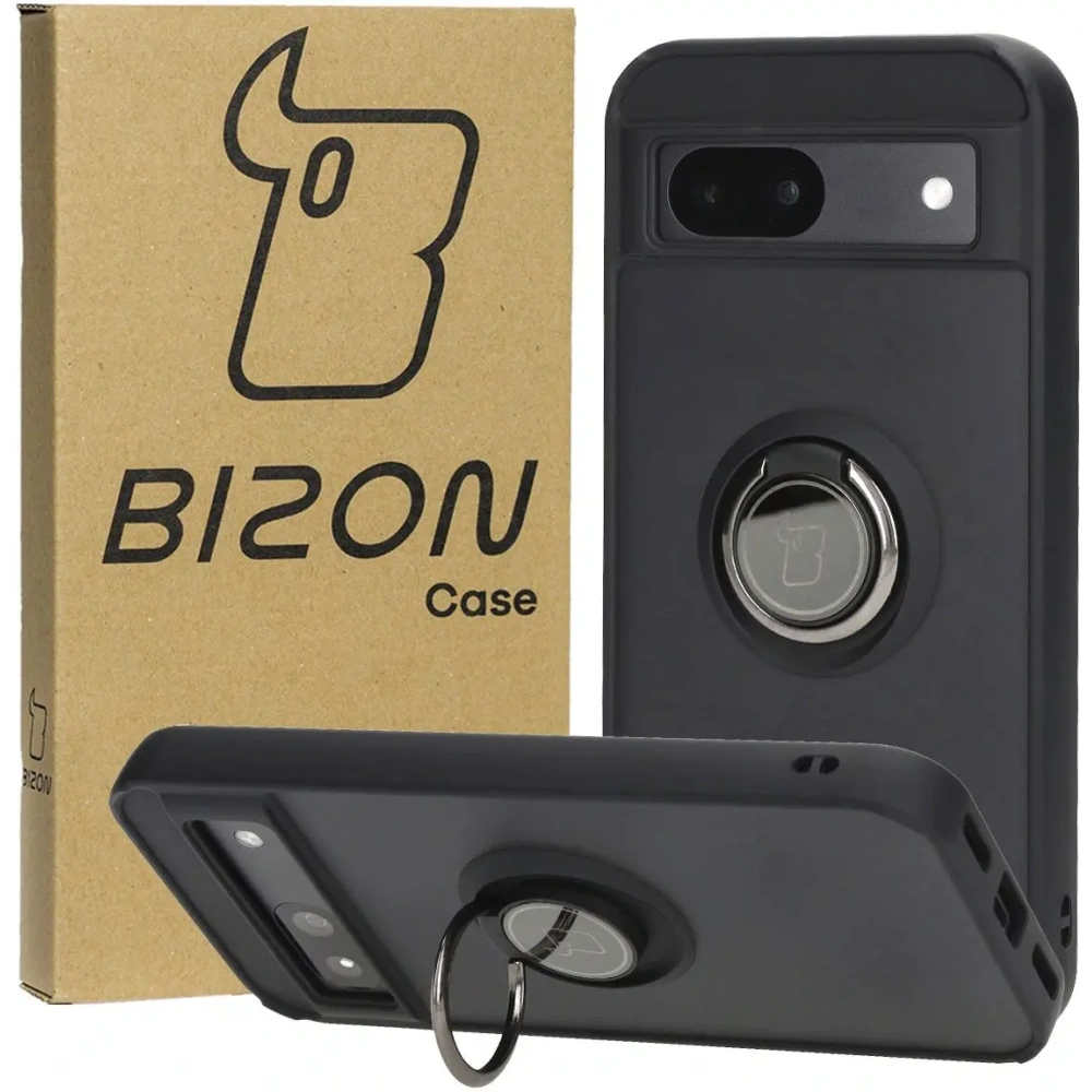 Hurtownia GSM - Bizon Case Hybrid Ring Google Pixel 8a smoky cu un cadru negru - BIZ5979 - {ean13} - Hurt