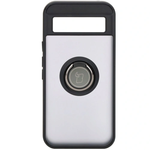 Etui z uchwytem na palec Bizon Case Hybrid Ring do Google Pixel 8a przydymione z czarną ramką