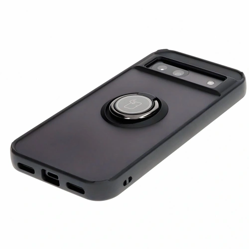 Etui z uchwytem na palec Bizon Case Hybrid Ring do Google Pixel 8a przydymione z czarną ramką
