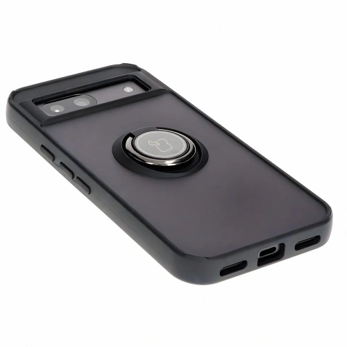 Etui z uchwytem na palec Bizon Case Hybrid Ring do Google Pixel 8a przydymione z czarną ramką