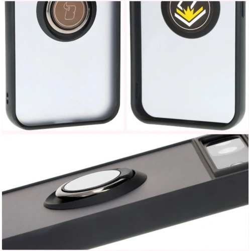 Etui z uchwytem na palec Bizon Case Hybrid Ring do Google Pixel 8a przydymione z czarną ramką