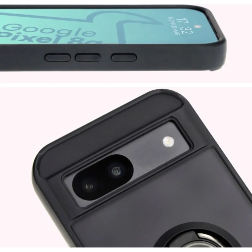Etui z uchwytem na palec Bizon Case Hybrid Ring do Google Pixel 8a przydymione z czarną ramką