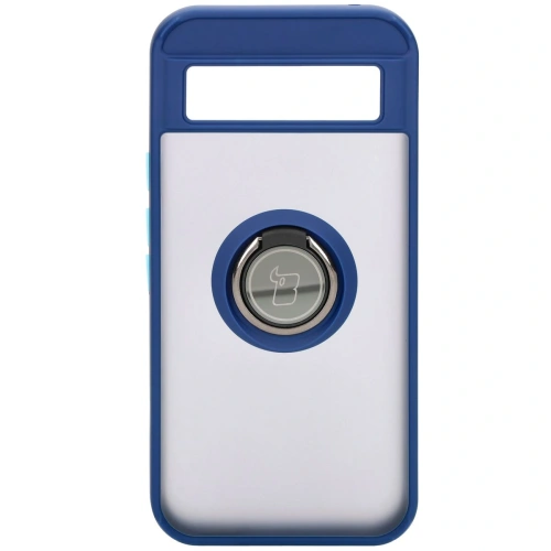 Etui z uchwytem na palec Bizon Case Hybrid Ring do Google Pixel 8a przydymione z granatową ramką