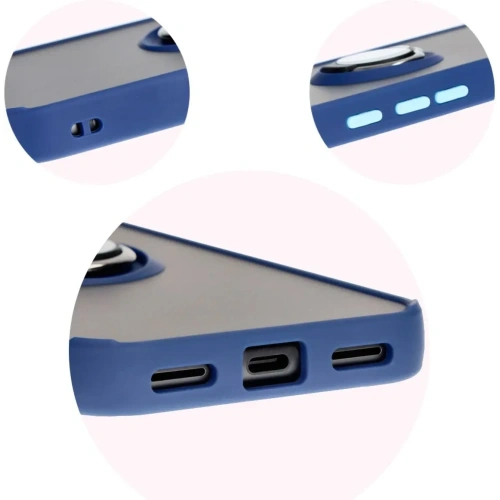 Etui z uchwytem na palec Bizon Case Hybrid Ring do Google Pixel 8a przydymione z granatową ramką