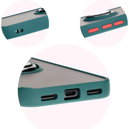 Etui z uchwytem na palec Bizon Case Hybrid Ring do Google Pixel 8a przydymione z ciemnozieloną ramką