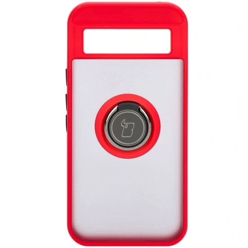 Etui z uchwytem na palec Bizon Case Hybrid Ring do Google Pixel 8a przydymione z czerwoną ramką