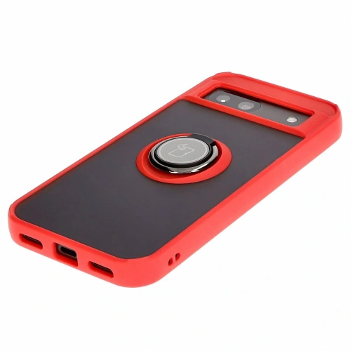 Etui z uchwytem na palec Bizon Case Hybrid Ring do Google Pixel 8a przydymione z czerwoną ramką
