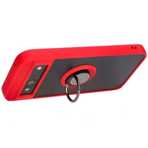 Etui z uchwytem na palec Bizon Case Hybrid Ring do Google Pixel 8a przydymione z czerwoną ramką