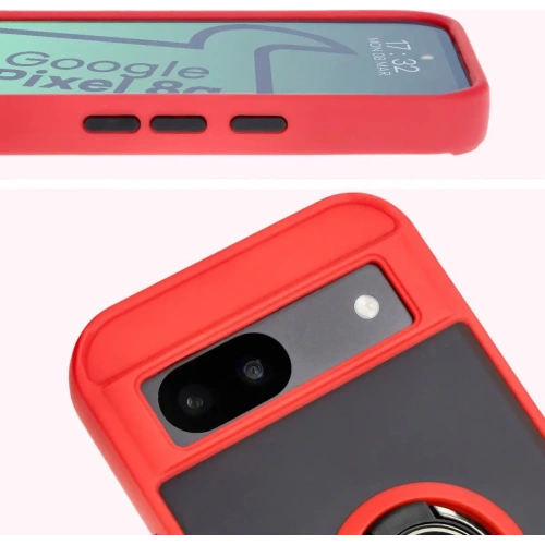 Etui z uchwytem na palec Bizon Case Hybrid Ring do Google Pixel 8a przydymione z czerwoną ramką