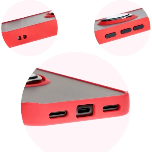 Etui z uchwytem na palec Bizon Case Hybrid Ring do Google Pixel 8a przydymione z czerwoną ramką