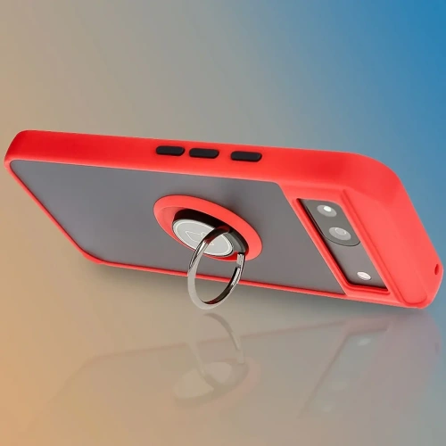 Etui z uchwytem na palec Bizon Case Hybrid Ring do Google Pixel 8a przydymione z czerwoną ramką