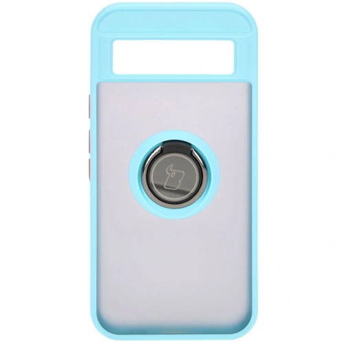 Etui z uchwytem na palec Bizon Case Hybrid Ring do Google Pixel 8a przydymione z jasnoniebieską ramką