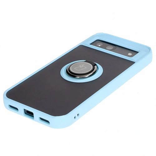 Etui z uchwytem na palec Bizon Case Hybrid Ring do Google Pixel 8a przydymione z jasnoniebieską ramką