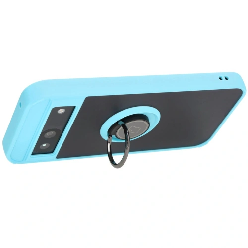 Etui z uchwytem na palec Bizon Case Hybrid Ring do Google Pixel 8a przydymione z jasnoniebieską ramką