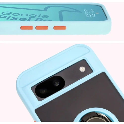 Etui z uchwytem na palec Bizon Case Hybrid Ring do Google Pixel 8a przydymione z jasnoniebieską ramką