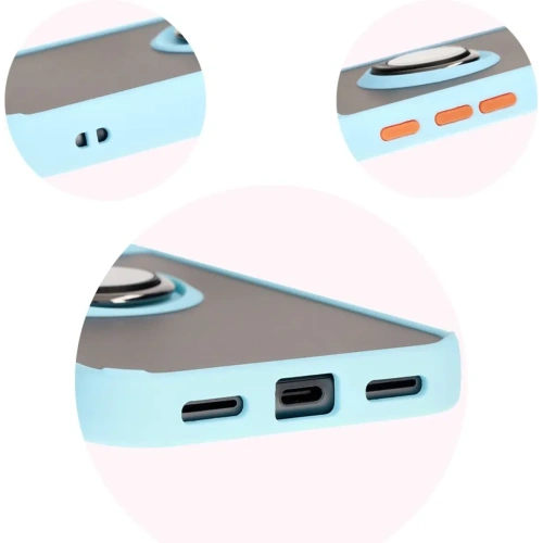 Etui z uchwytem na palec Bizon Case Hybrid Ring do Google Pixel 8a przydymione z jasnoniebieską ramką