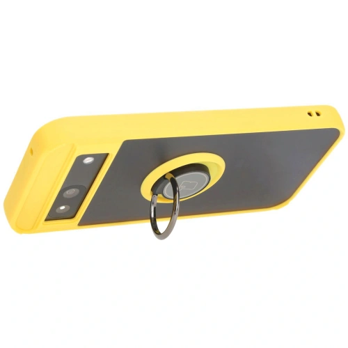 Etui z uchwytem na palec Bizon Case Hybrid Ring do Google Pixel 8a przydymione z żółtą ramką
