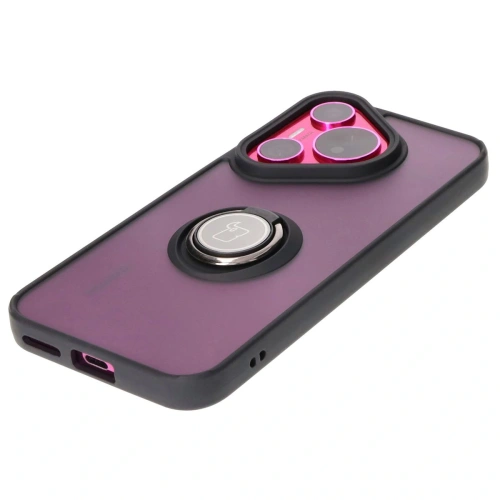 Etui z uchwytem na palec Bizon Case Hybrid Ring do Huawei Pura 70 przydymione z czarną ramką