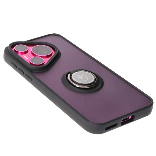 Etui z uchwytem na palec Bizon Case Hybrid Ring do Huawei Pura 70 przydymione z czarną ramką