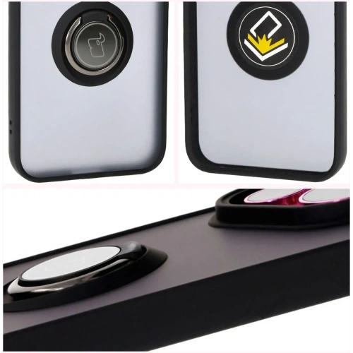 Etui z uchwytem na palec Bizon Case Hybrid Ring do Huawei Pura 70 przydymione z czarną ramką