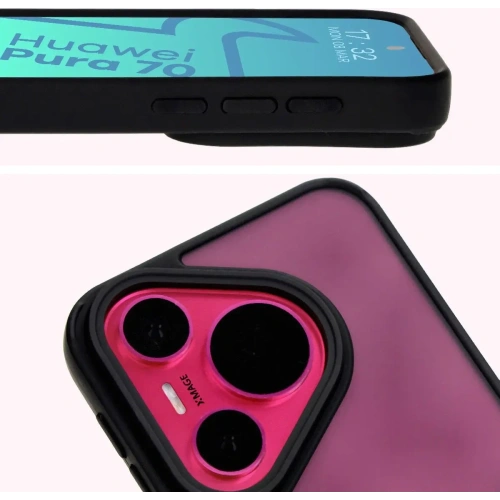 Etui z uchwytem na palec Bizon Case Hybrid Ring do Huawei Pura 70 przydymione z czarną ramką