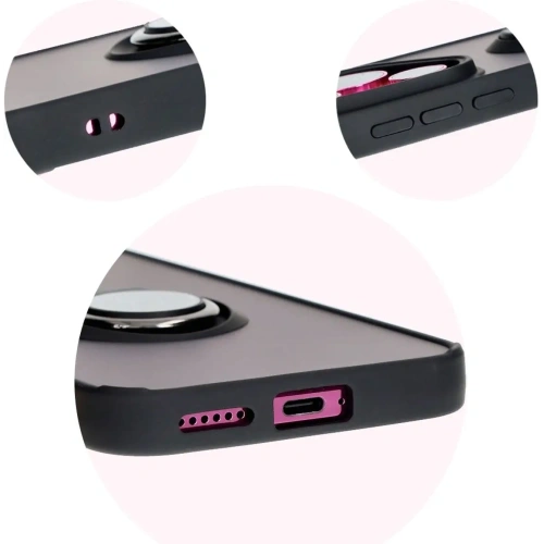 Etui z uchwytem na palec Bizon Case Hybrid Ring do Huawei Pura 70 przydymione z czarną ramką