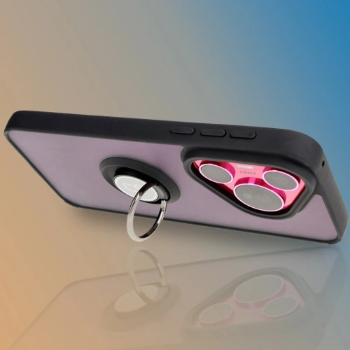 Etui z uchwytem na palec Bizon Case Hybrid Ring do Huawei Pura 70 przydymione z czarną ramką