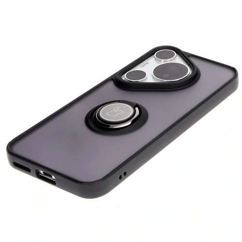 Etui z uchwytem na palec Bizon Case Hybrid Ring do Huawei Pura 70 Pro / Pro+ przydymione z czarną ramką