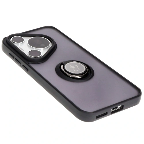 Etui z uchwytem na palec Bizon Case Hybrid Ring do Huawei Pura 70 Pro / Pro+ przydymione z czarną ramką