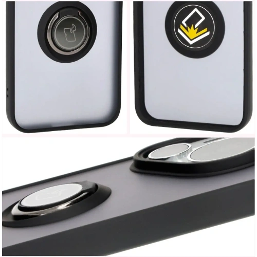 Etui z uchwytem na palec Bizon Case Hybrid Ring do Huawei Pura 70 Pro / Pro+ przydymione z czarną ramką