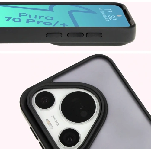 Etui z uchwytem na palec Bizon Case Hybrid Ring do Huawei Pura 70 Pro / Pro+ przydymione z czarną ramką