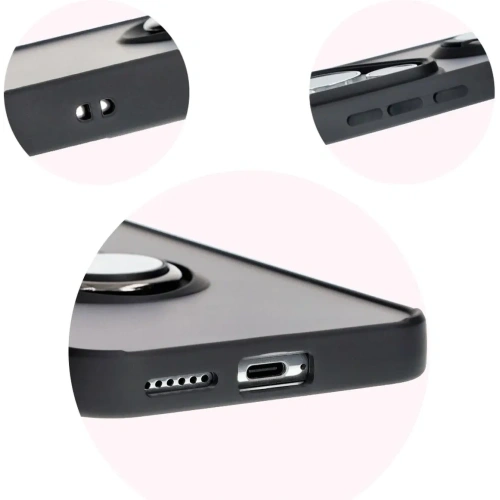 Etui z uchwytem na palec Bizon Case Hybrid Ring do Huawei Pura 70 Pro / Pro+ przydymione z czarną ramką