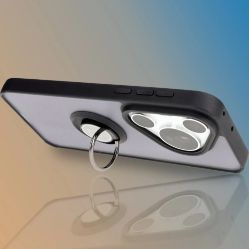 Etui z uchwytem na palec Bizon Case Hybrid Ring do Huawei Pura 70 Pro / Pro+ przydymione z czarną ramką