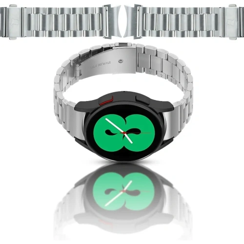 Pasek ze stali nierdzewnej Bizon Strap Watch Aura do Samsung Galaxy Watch FE/7/6/6 Classic/5/5 Pro/4/4 Classic srebrny