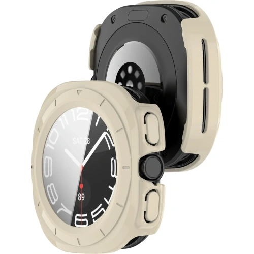 Etui ze szkłem do zegarka Bizon Case+Glass Watch do Samsung Galaxy Watch Ultra 47 mm beżowe