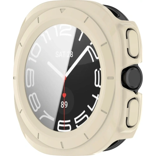 Etui ze szkłem do zegarka Bizon Case+Glass Watch do Samsung Galaxy Watch Ultra 47 mm beżowe