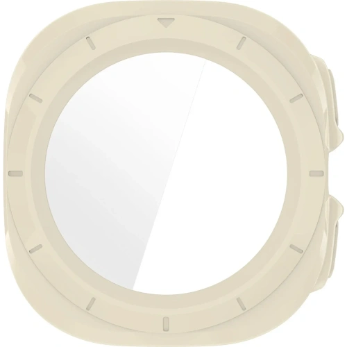 Etui ze szkłem do zegarka Bizon Case+Glass Watch do Samsung Galaxy Watch Ultra 47 mm beżowe