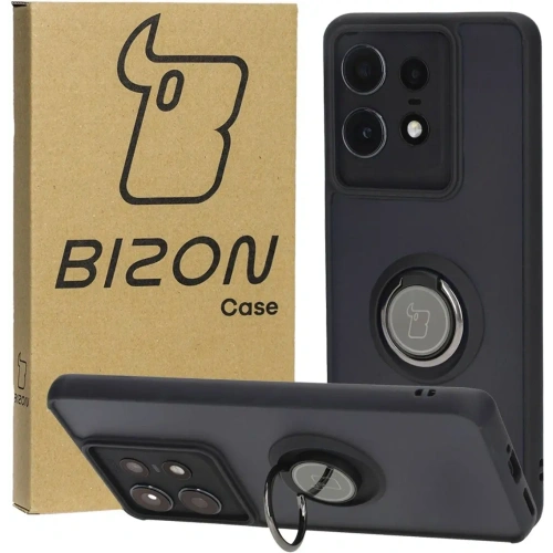 Etui z uchwytem na palec Bizon Case Hybrid Ring do Motorola Edge 50 Pro przydymione z czarną ramką